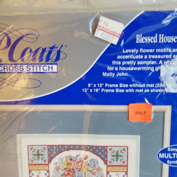 Vtg J. & P. COATS Counted Cross Stitch “Blessed House Sampler” #23501 kit - Picture 2 of 5